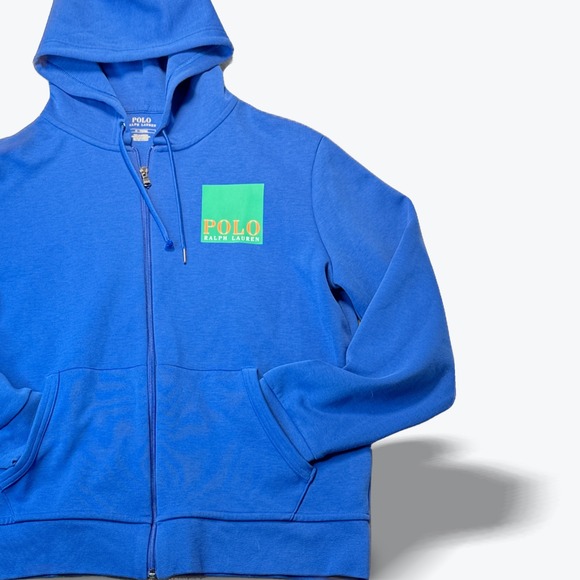 Polo Ralph Lauren Mens Blue Full Zip Graphic Logo Hoodie Sweatshirt Medium